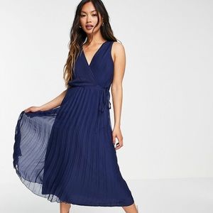 ASOS DESIGN wrap bodice midi dress with tie waist and pleat skirt